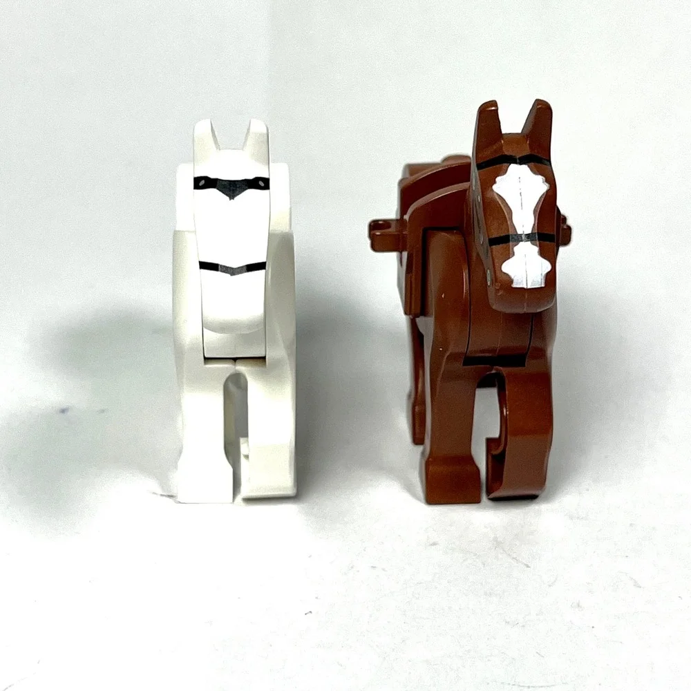 LEGO Animals Lot 2 Horses Movable Legs Reddish Brown White Bridle Castle Western